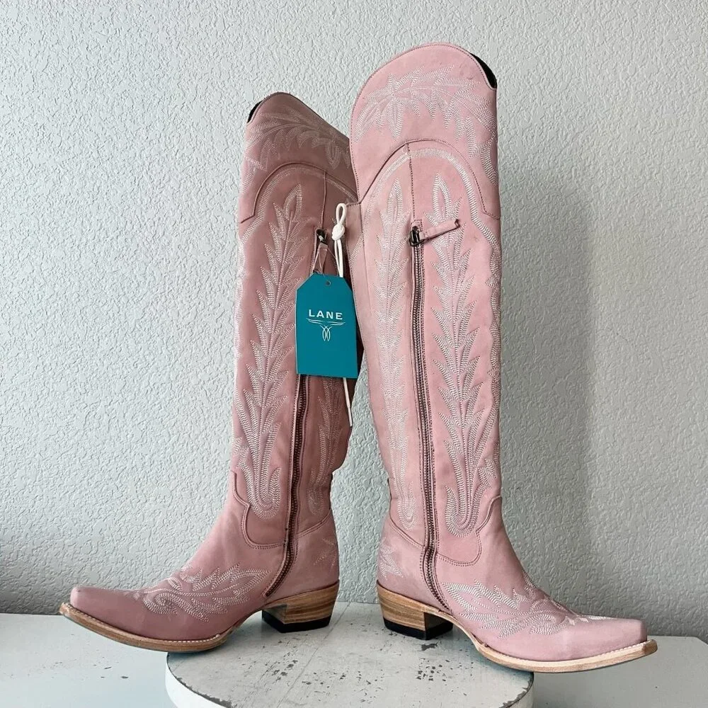 Lane LEXINGTON Over the Knee Pink Cowboy Boots Western Cowgirl Snip Toe Tall 6.5